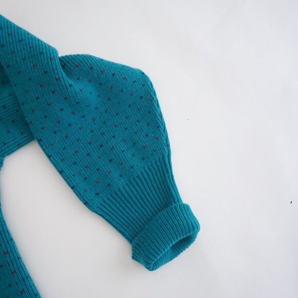 Vintage '90S Ingo Teal Green 100% Wool Eclectic Grandpa V-Neck  Sweater Medium - Picture 4 of 10